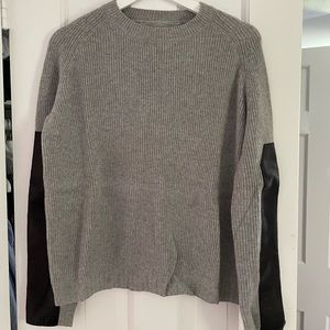 Reed Krakoff Grey cashmere sweater with leather patches.